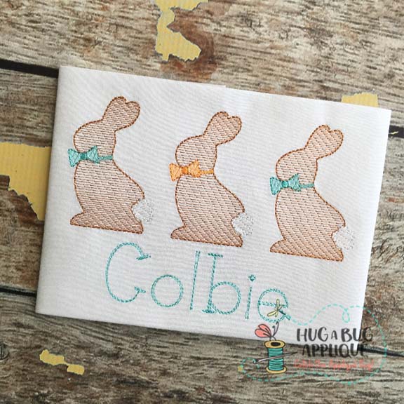 Bunny Boy Trio Sketch Embroidery Design | Hug A Bug Applique