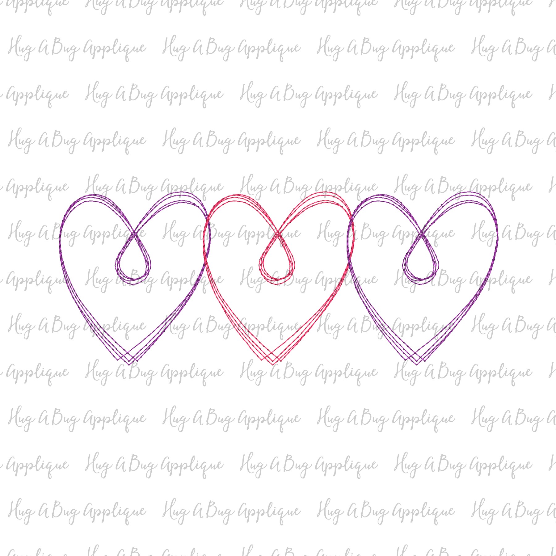 Heart Swirl Trio Scribble Stitch Embroidery Design Hug A Bug Applique