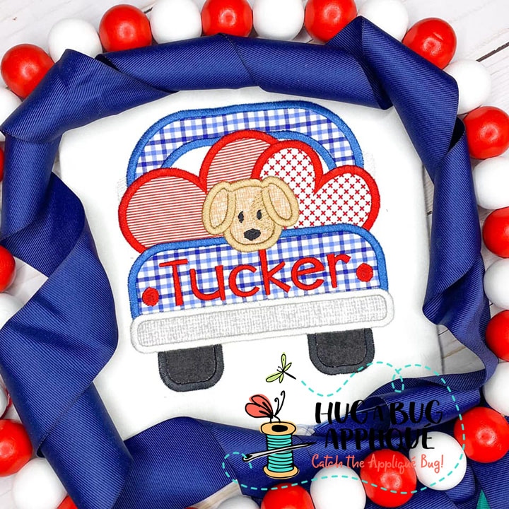 Truck Hearts Pup Satin Stitch Applique Design