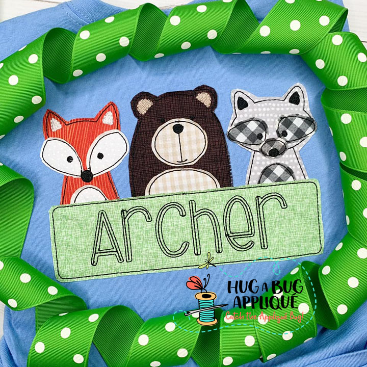 Fox Bear Raccoon Box Bean Stitch Applique Design