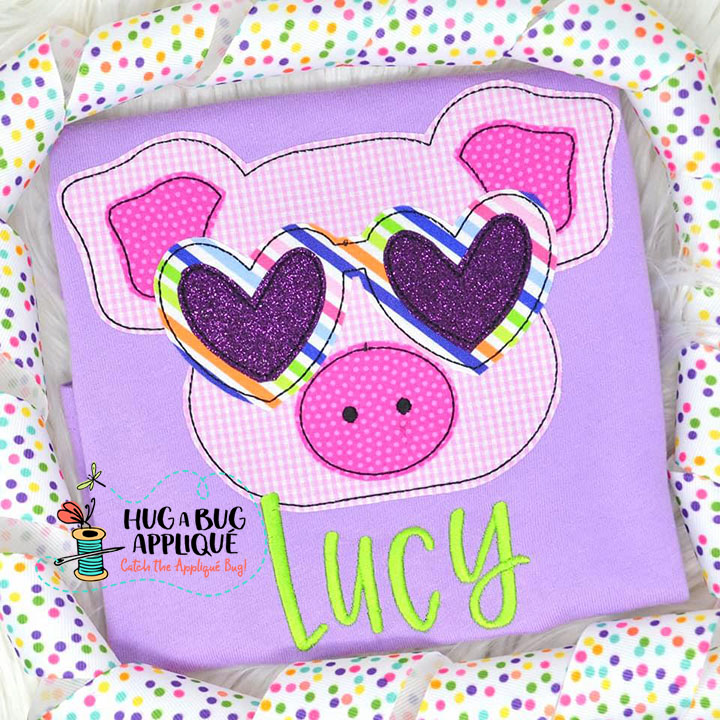 Pug Heart Glasses Bean Stitch Applique