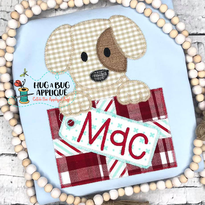 Pup Gift Tag Zig Zag Stitch Applique Design