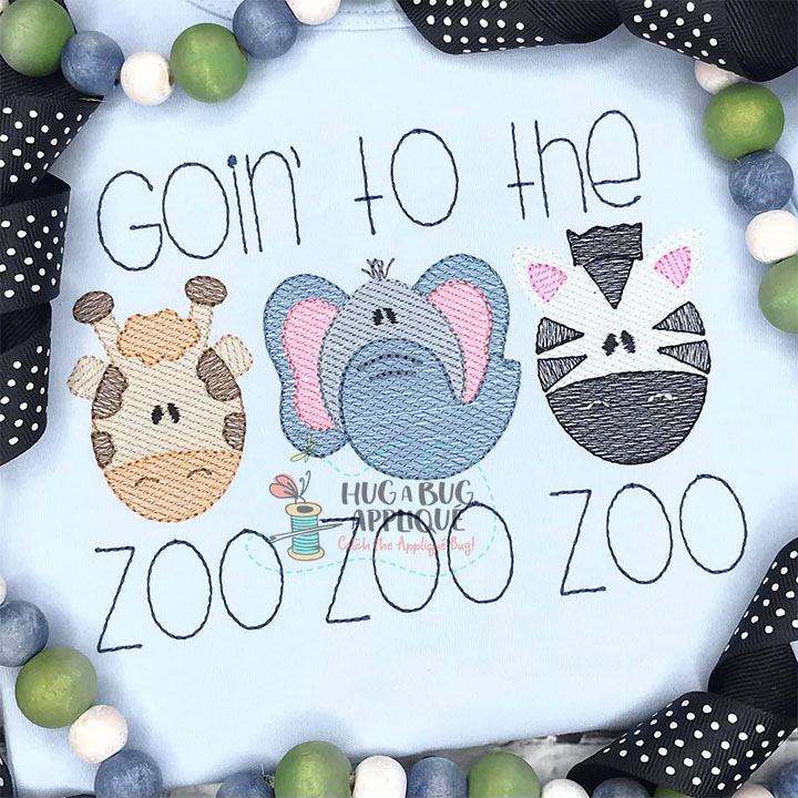 Zoo Trio Sketch Stitch Embroidery Design