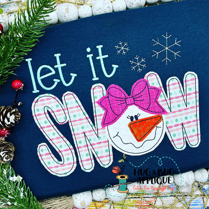 Let It Snow Snowgirl Bean Stitch Applique Design
