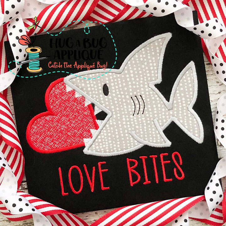Shark Heart Satin Stitch Applique Design