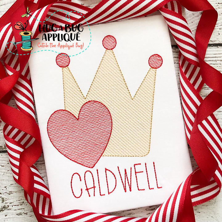 Crown Hearts Sketch Stitch Embroidery Design