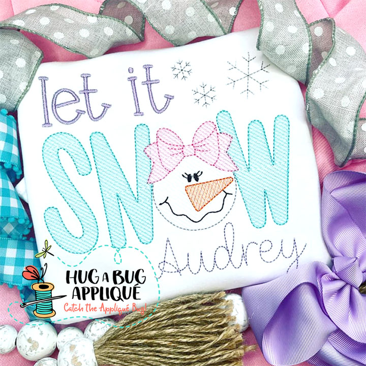 Let It Snow Snowgirl Sketch Stitch Embroidery Design
