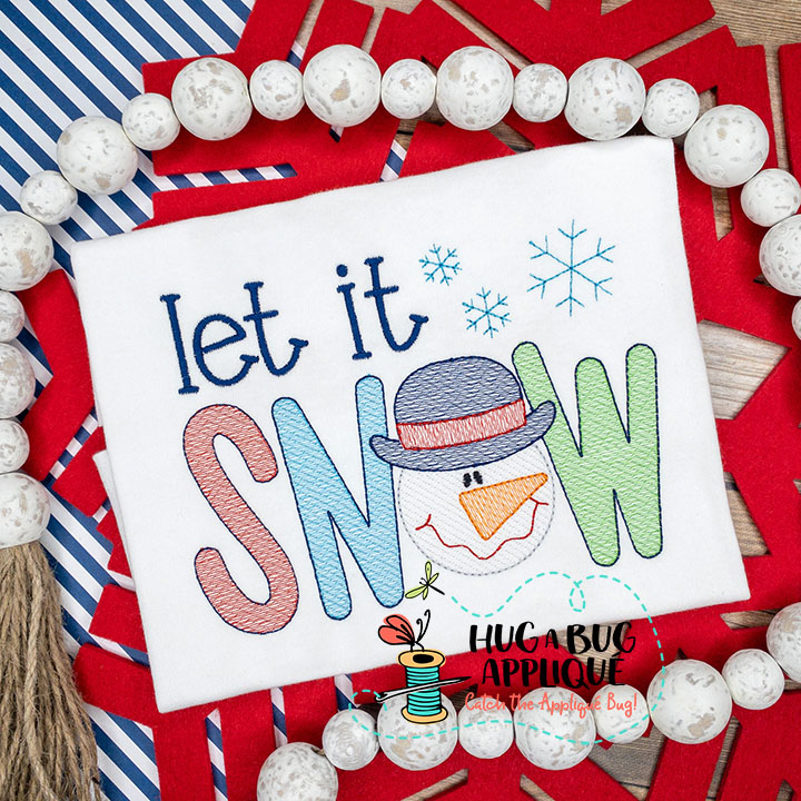 Let It Snow Snowman Sketch Stitch Embroidery Design