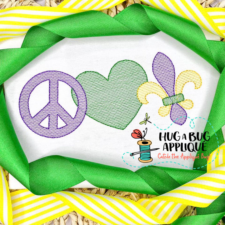 Peace Love Fleur Sketch Stitch Embroidery Design