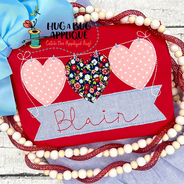 String Hearts Box Bean Stitch Applique Design