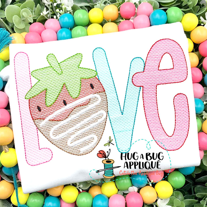 Love Strawberry Sketch Stitch Embroidery Design