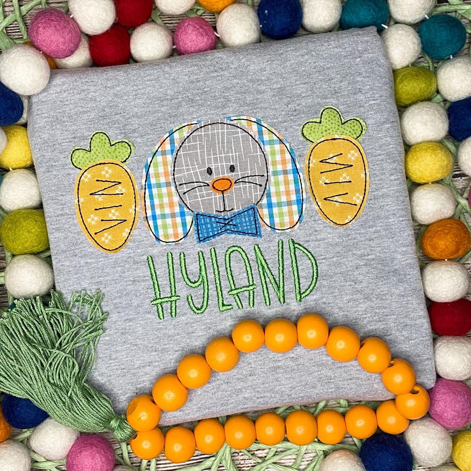 Carrots Bunny Trio Bean Stitch Applique Design