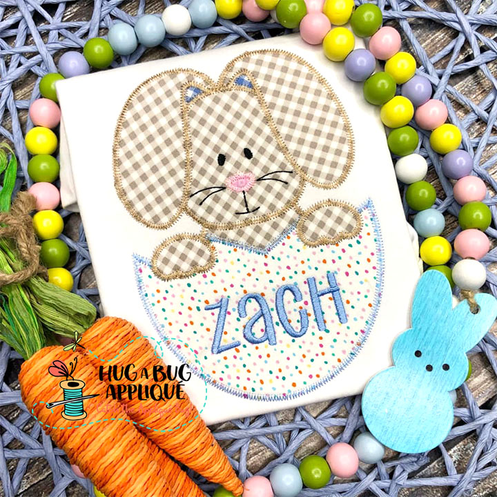 Cracked Egg Bunny Zig Zag Stitch Applique Design