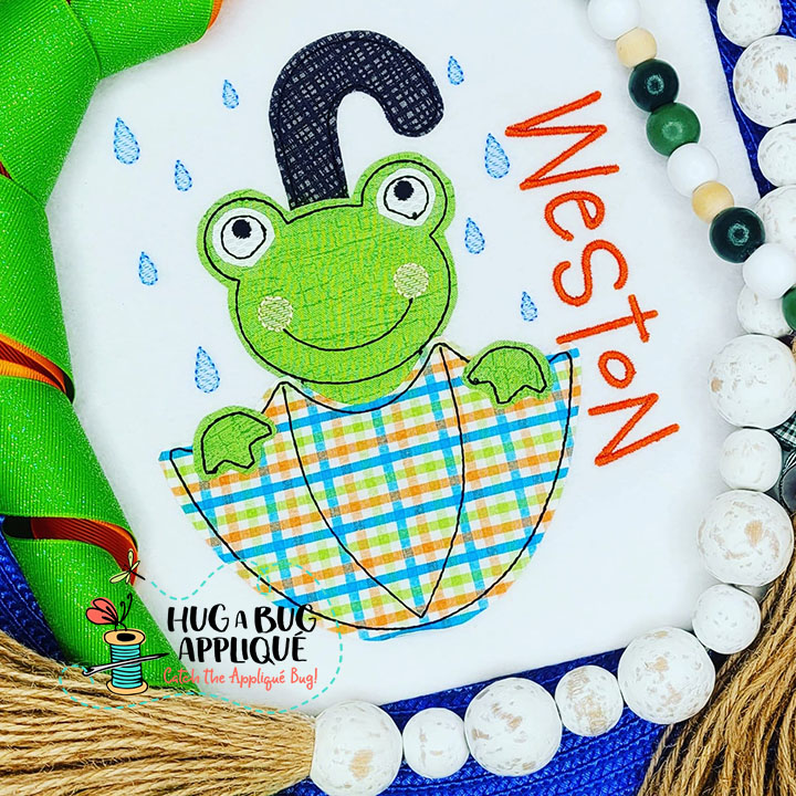 Frog Umbrella Bean Stitch Applique Design