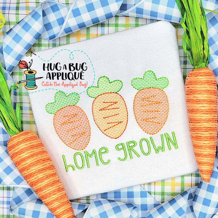 Home Grown Carrots Sketch Stitch Embroidery Design