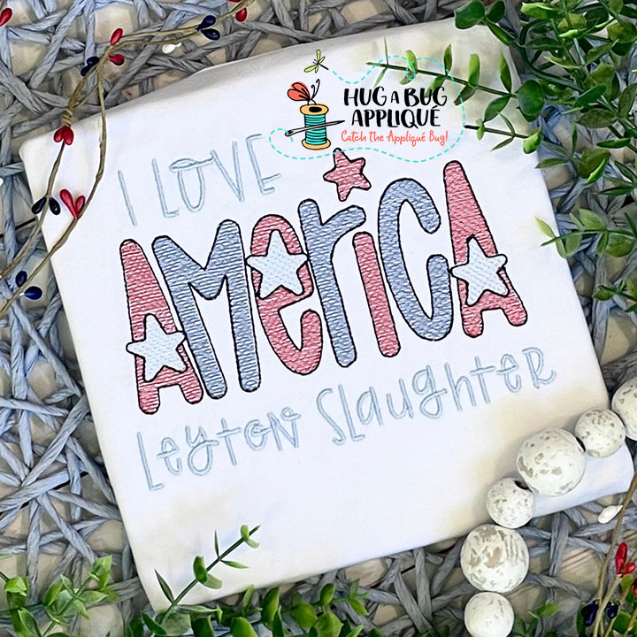 America Stars Sketch Stitch Embroidery Design
