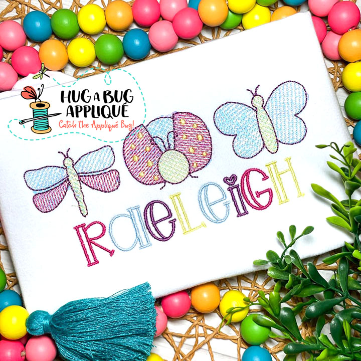 Dragonfly Ladybug Butterfly Sketch Stitch Embroidery Design