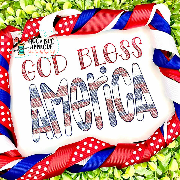 God Bless America Sketch Stitch Embroidery Design