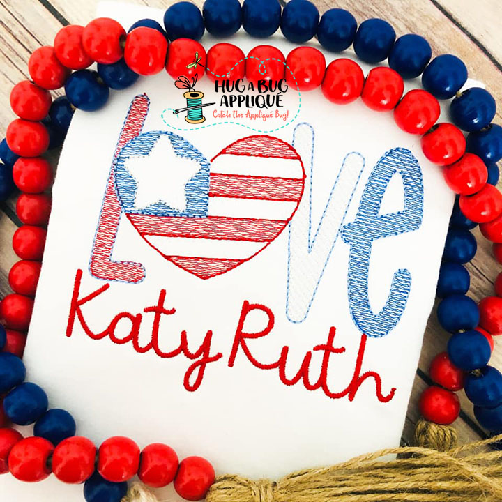 Love Flag Heart Sketch Stitch Embroidery Design