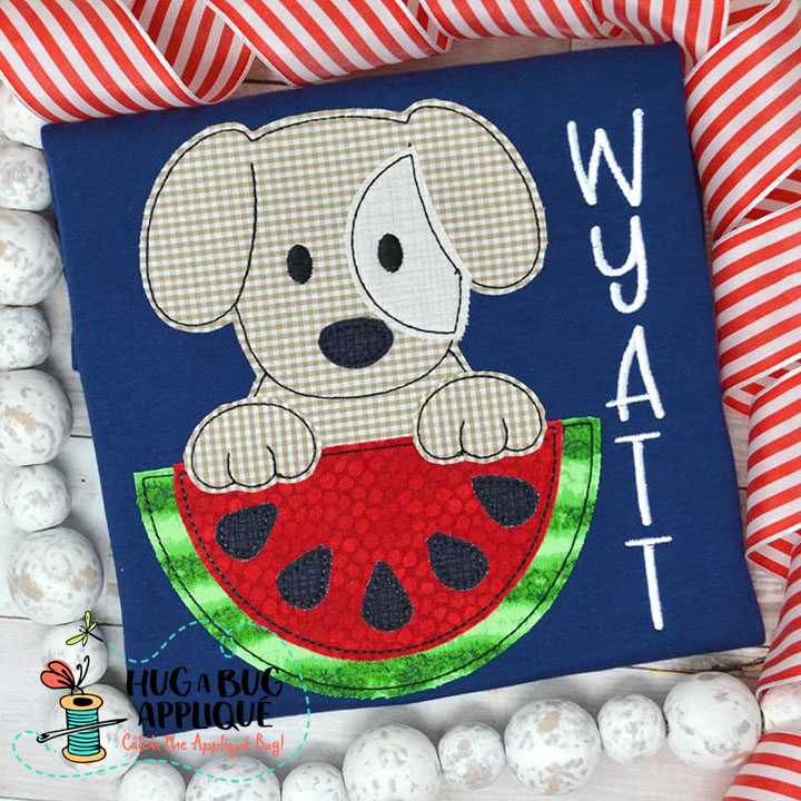 Pup Watermelon Bean Stitch Applique Design