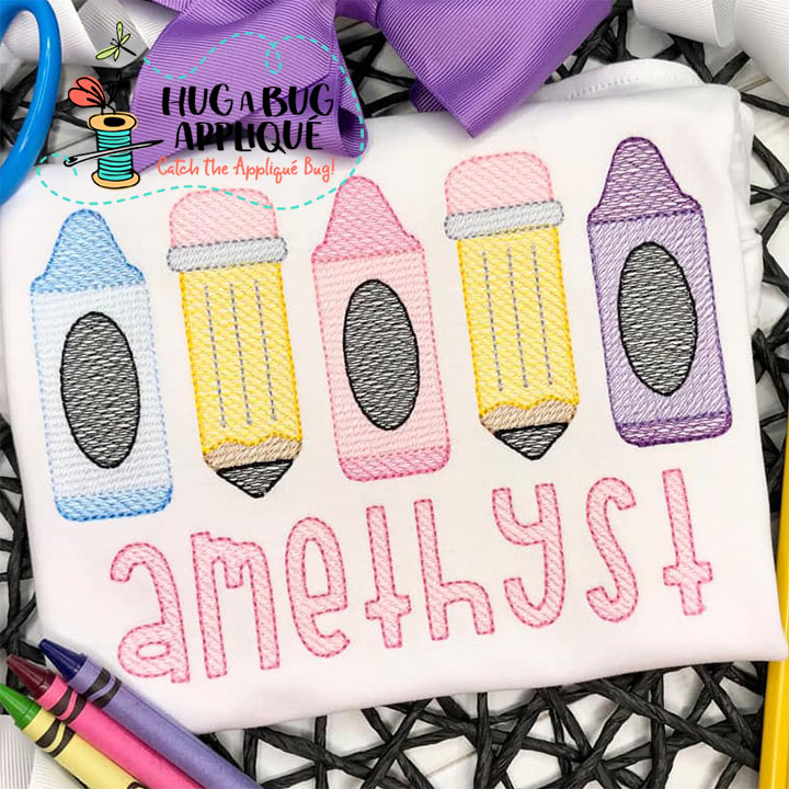 Crayons Pencils Sketch Stitch Embroidery Design