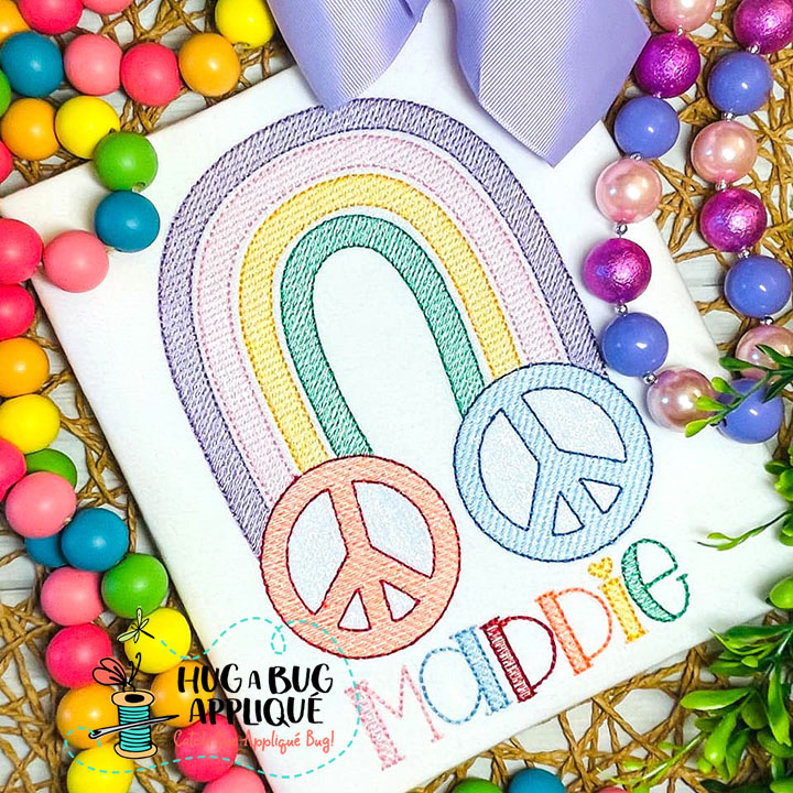 Peace Rainbow Sketch Stitch Embroidery Design