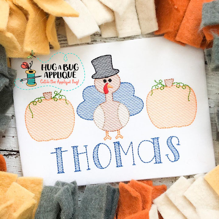 Pumpkins Turkey Sketch Stitch Embroidery Design