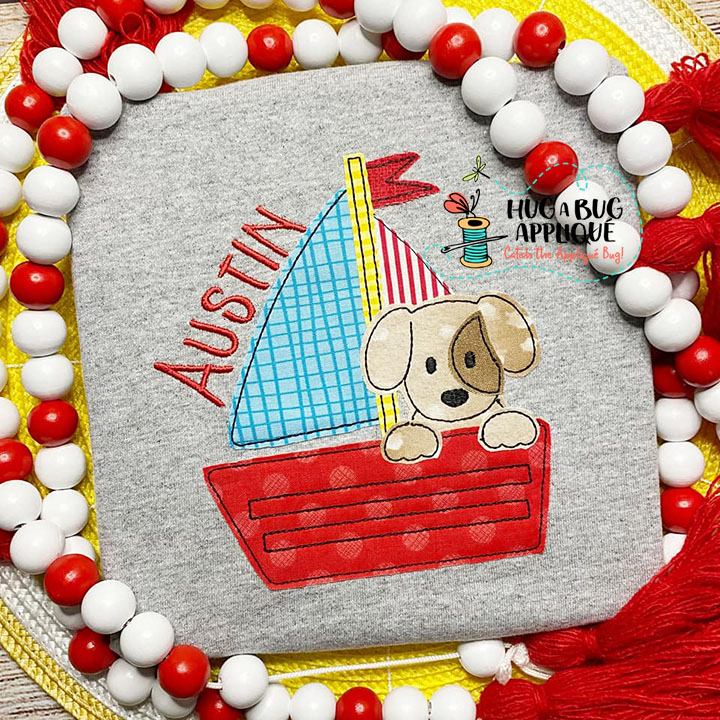 Sailboat Pup Bean Stitch Applique Design