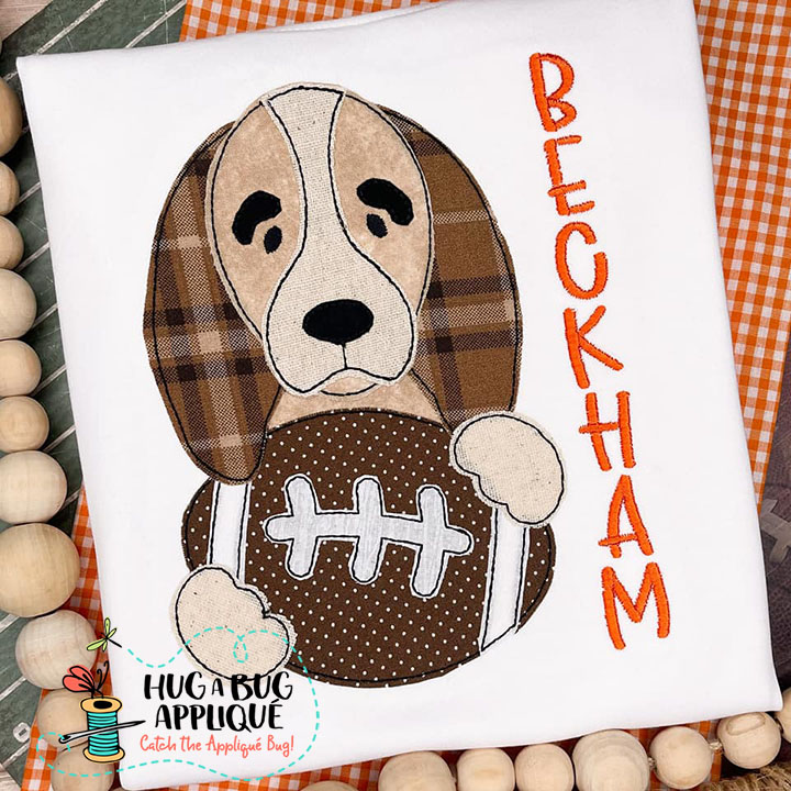 Coonhound Football Bean Stitch Applique Design
