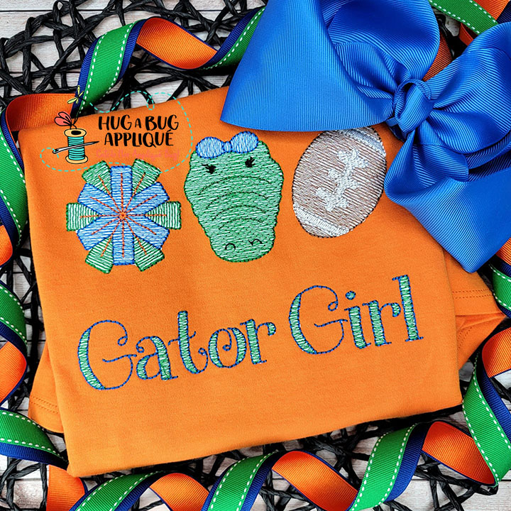 Cheer Alligator Football Sketch Stitch Embroidery Design