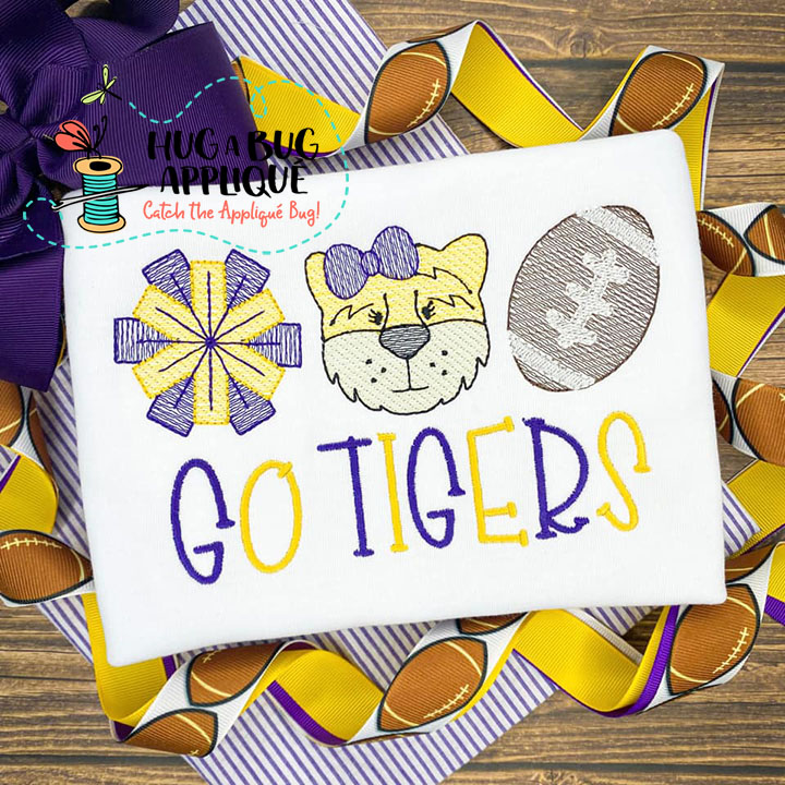 Cheer Tiger Football Sketch Stitch Embroidery Design