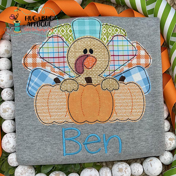 Turkey Pumpkins Bean Stitch Applique Design