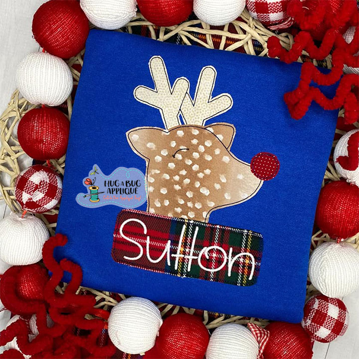 Simple Reindeer Box Bean Stitch Applique Design
