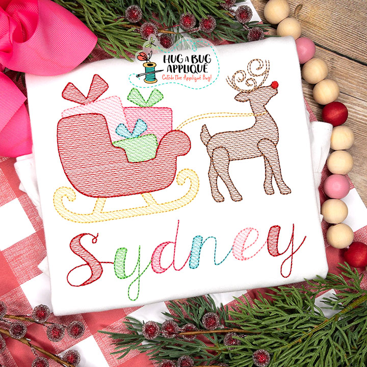 Sleigh Gifts Reindeer Sketch Stitch Embroidery Design