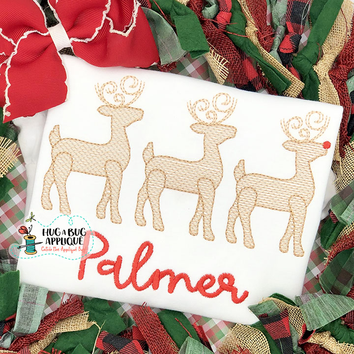 Tall Reindeer Trio Sketch Stitch Embroidery Design