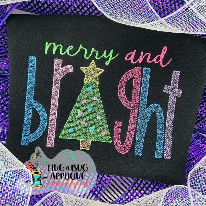 Tree Merry Bright Sketch Stitch Embroidery Design