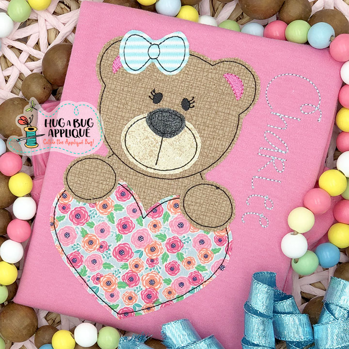 Bear Bow Heart Bean Stitch Applique Design