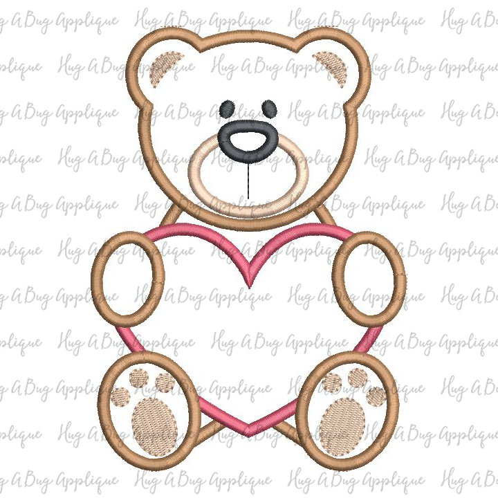 Bear Sitting Heart Satin Stitch Applique Design | Hug A Bug Applique