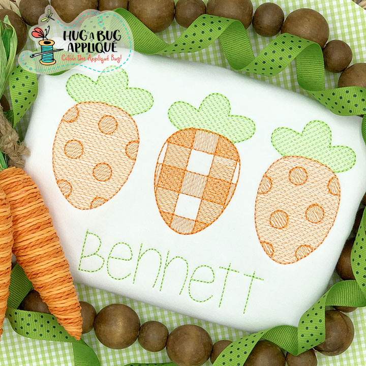Dot Gingham Carrot Trio Sketch Stitch Embroidery Design