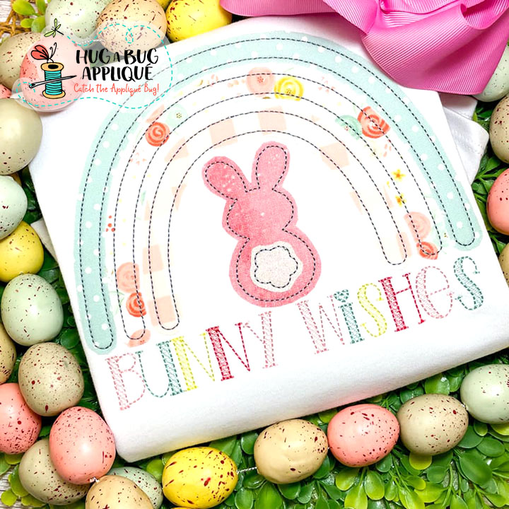 Simple Rainbow Bunny Bean Stitch Applique Design