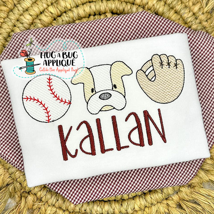 Baseball Bulldog Glove Sketch Stitch Embroidery Design