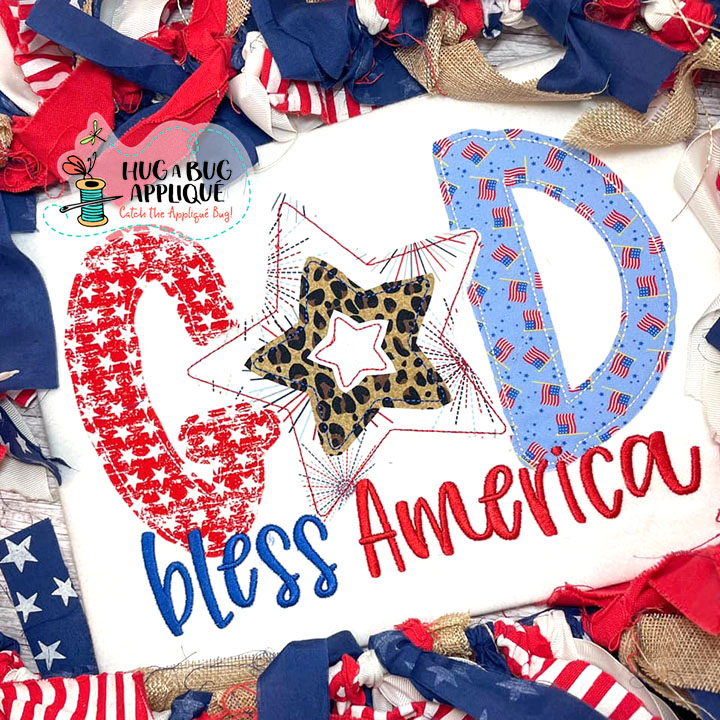 God Bless America Star Bean Stitch Applique Design
