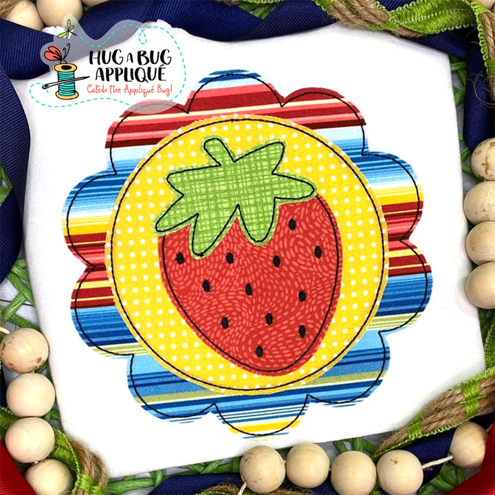 Strawberry Scallop Circle Bean Stitch Applique Design
