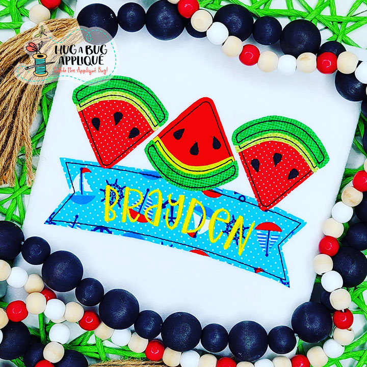 Watermelon Trio Banner Bean Stitch Applique Design