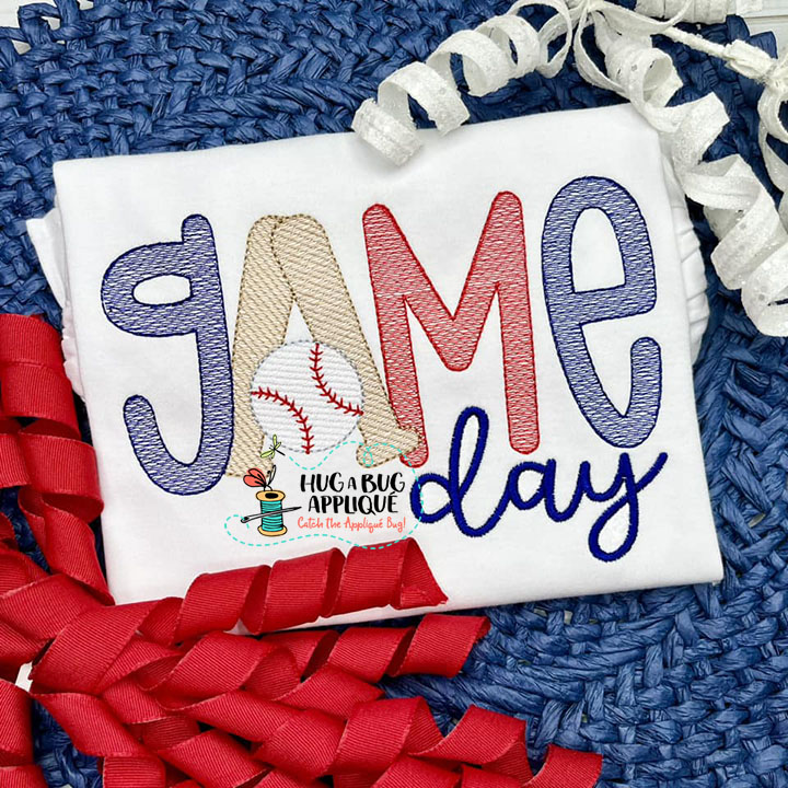 Game Day Baseball Sketch Stitch Embroidery Design