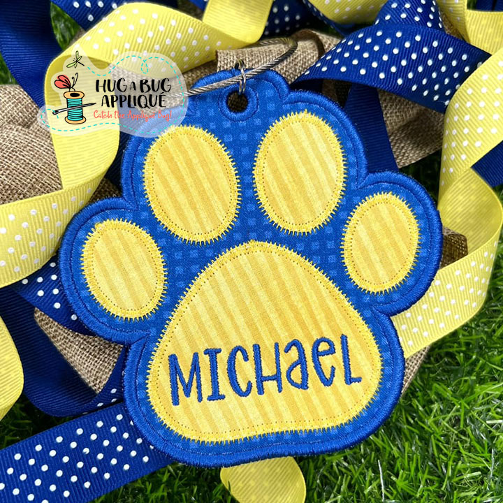 Paw Print Bag Tag In the Hoop Applique Design