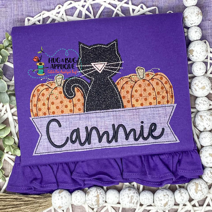 Pumpkins Cat Banner Bean Stitch Applique Design