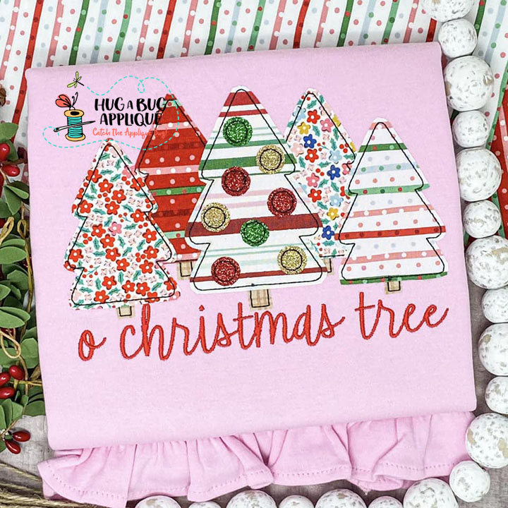 O Christmas Tree Bean Stitch Applique Design