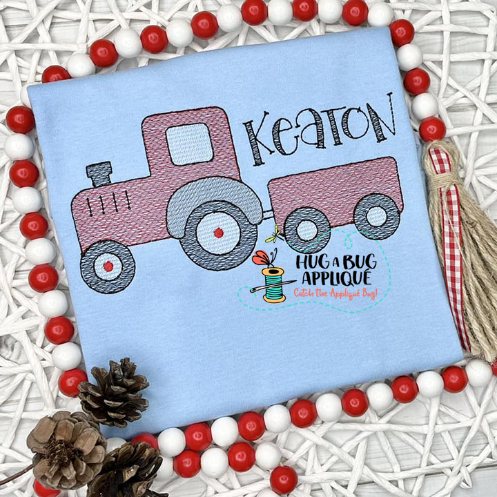 Tractor Trailer Sketch Stitch Embroidery Design