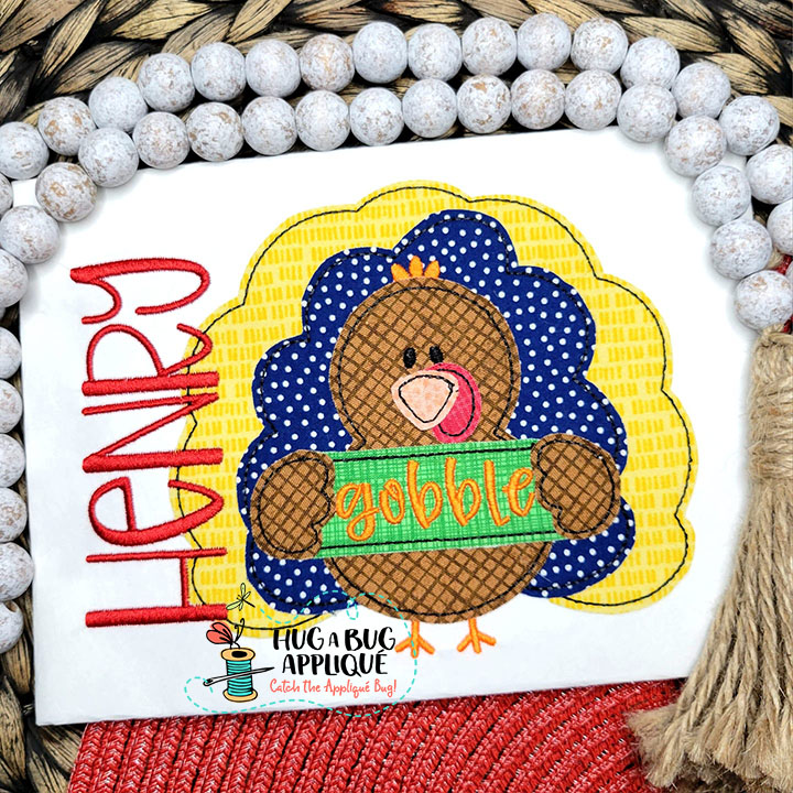 Turkey Gobble Banner Bean Stitch Applique Design